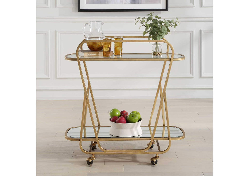 22907 Uttermost Swain Brass Serving Cart