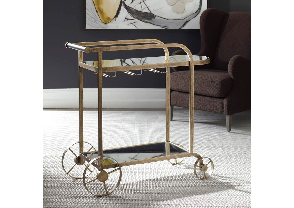 50016 Uttermost Carrinho Antique Brass Bar Cart