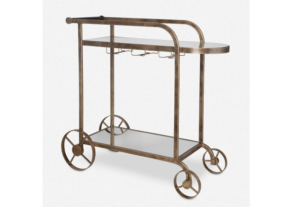 50016 Uttermost Carrinho Antique Brass Bar Cart