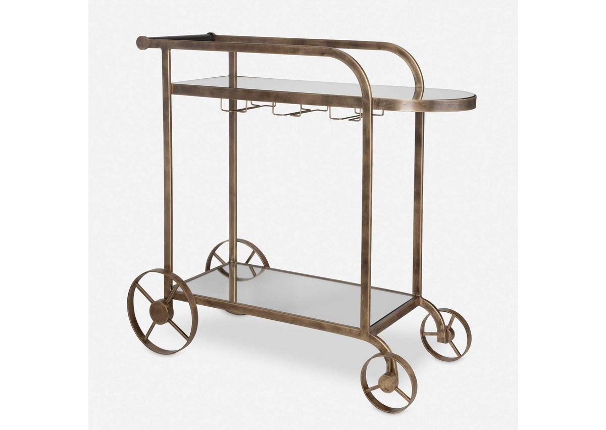 50016 Uttermost Carrinho Antique Brass Bar Cart