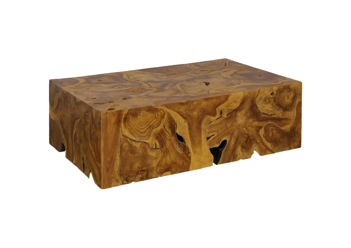 ID113525 Teak Slice Coffee Table, Rectangle, Warm Teak Red Finish