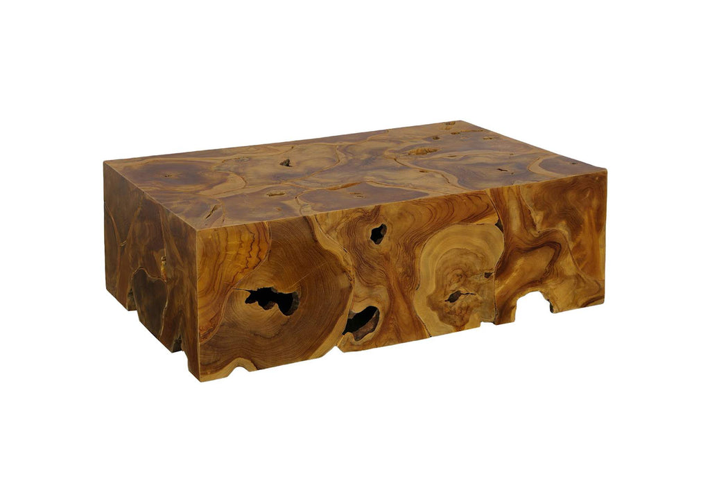 ID113525 Teak Slice Coffee Table, Rectangle, Warm Teak Red Finish