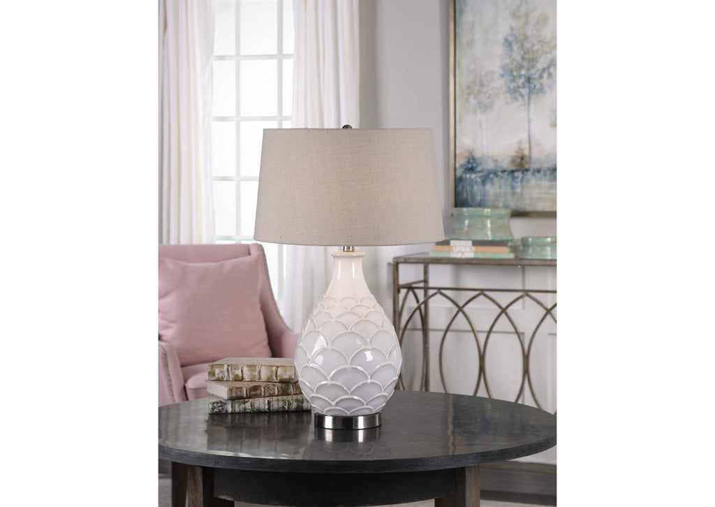 27534-1 Uttermost Camellia Glossed White Table Lamp