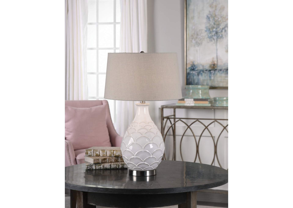 27534-1 Uttermost Camellia Glossed White Table Lamp