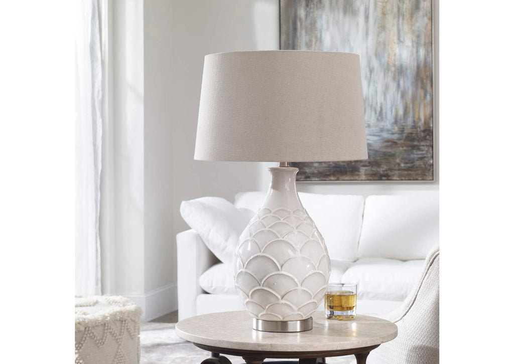 27534-1 Uttermost Camellia Glossed White Table Lamp