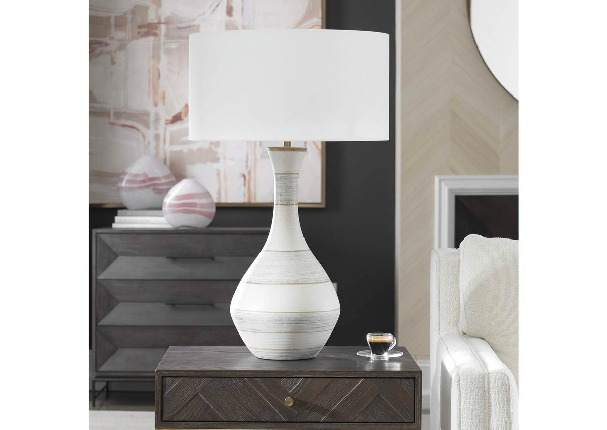 30381-1 Uttermost Potter Striped Ivory Blue Table Lamp