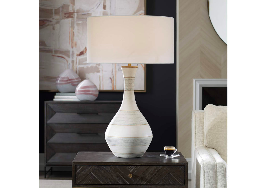 30381-1 Uttermost Potter Striped Ivory Blue Table Lamp