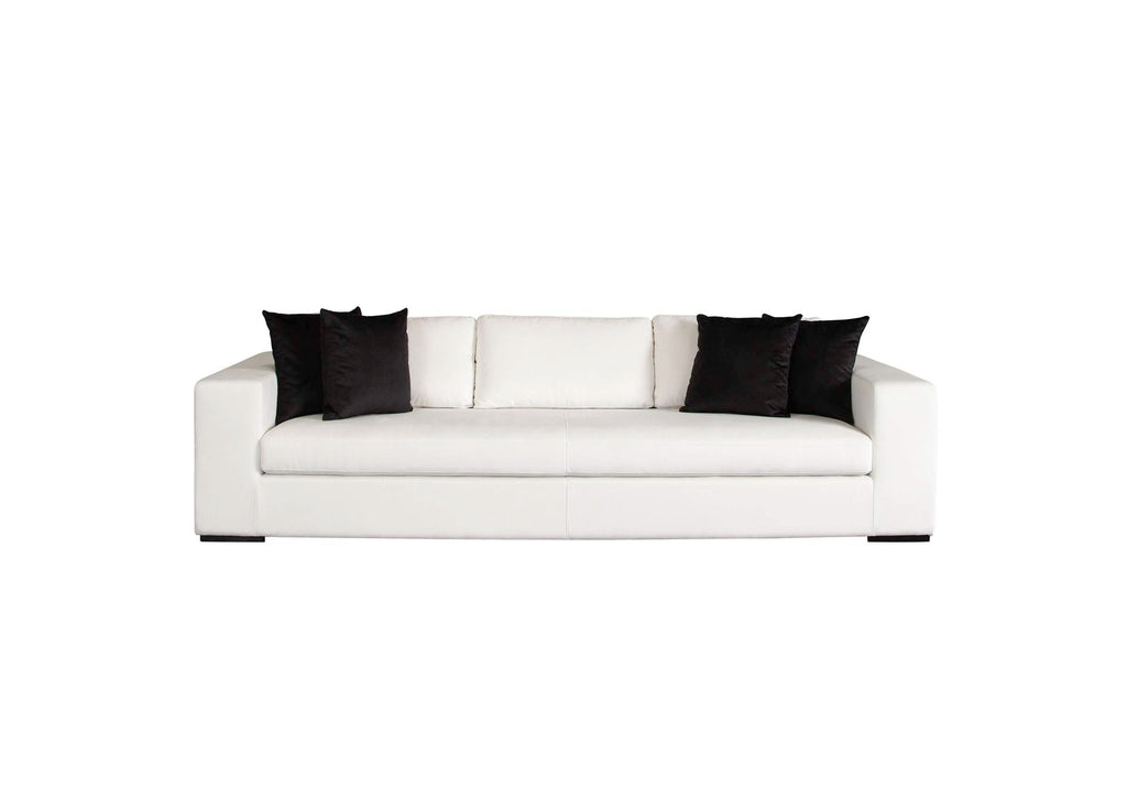 MUSESOWH Muse Sofa In Mist White Performance Fabric W/ (4) Black Accent Pillows