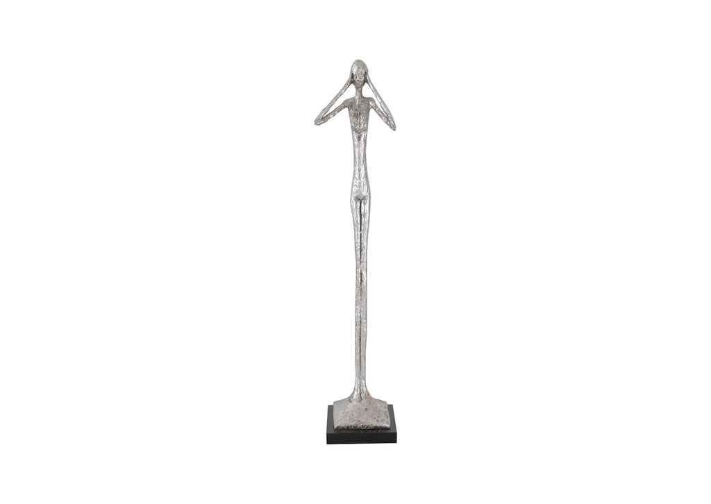 PH66276 Hear No Evil Slender Sculpture - Small - Resin - Silver Leaf
