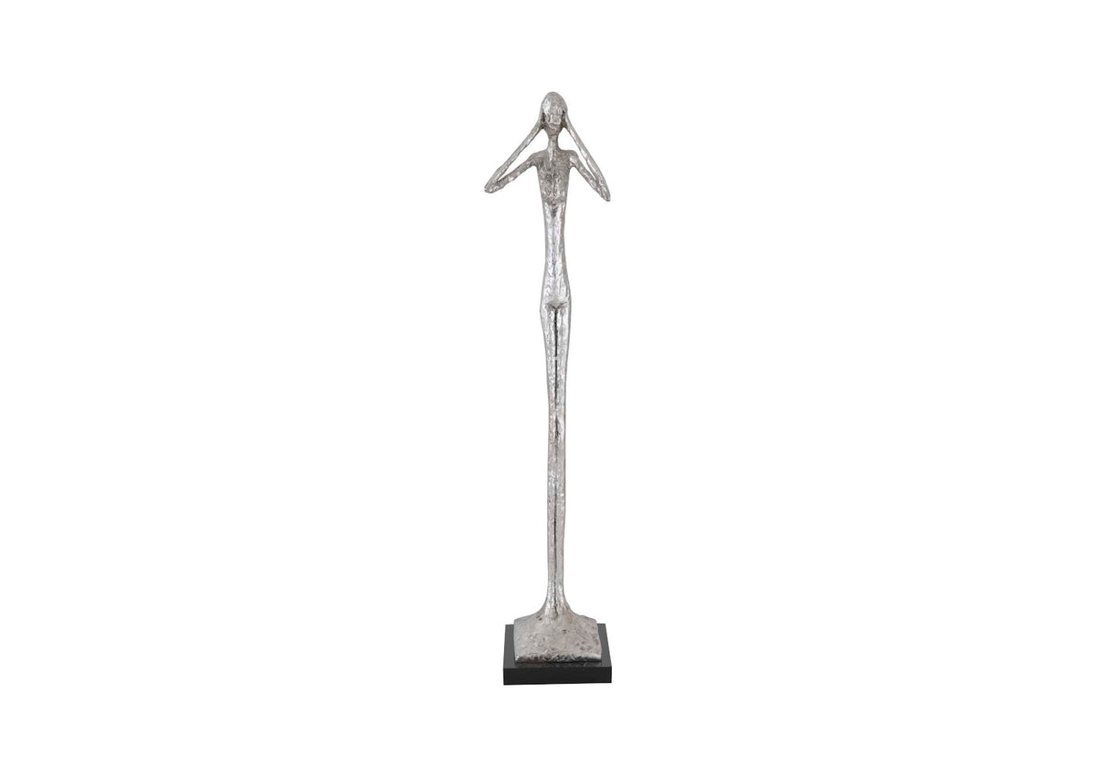 PH66276 Hear No Evil Slender Sculpture - Small - Resin - Silver Leaf