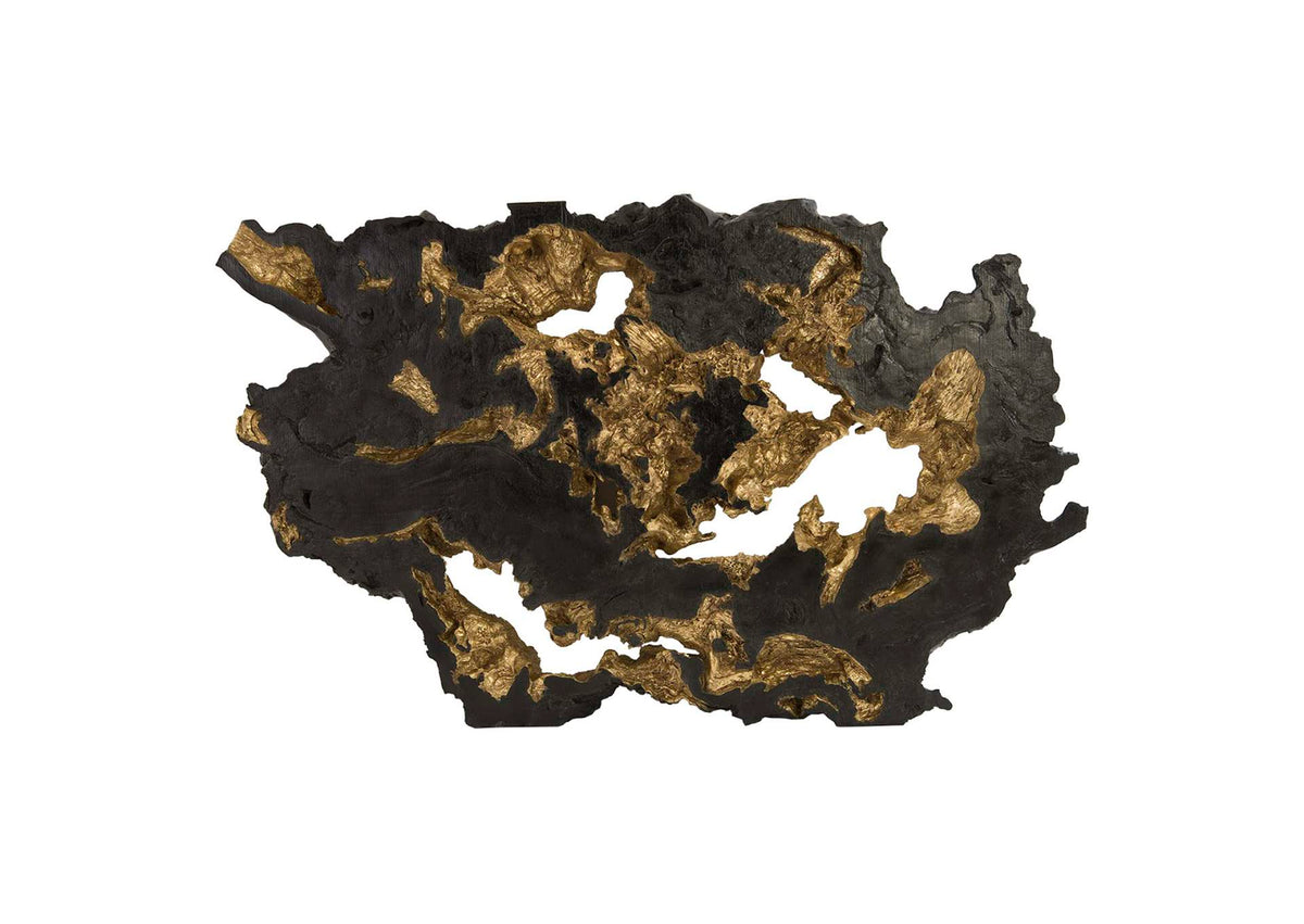 PH83682 Burled Root Wall Art - Large - Black And Gold Leaf
