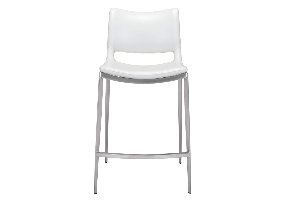 101390 Ace Counter Stool (Set Of 2) White & Silver