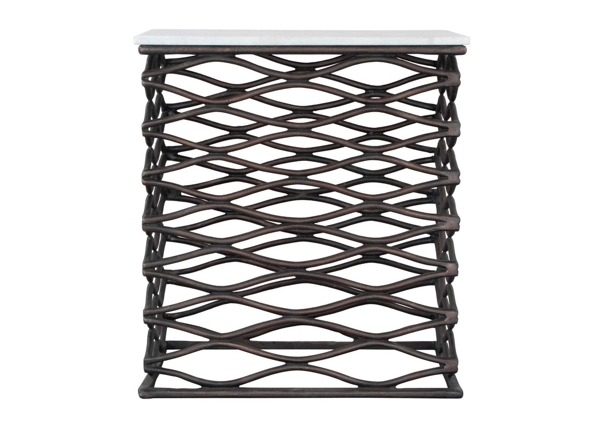 109456 Duke Side Table White & Antique Bronze